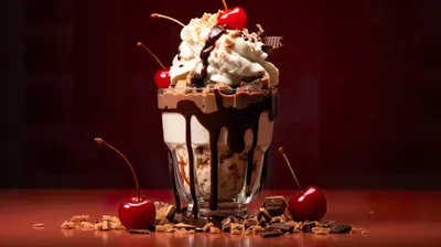 Delicious Ice Cream Sundae Abstract Wallpaper 4K 2563x1436 A, Delicious, *ice, Cream, Sundae, Topped, With, Whipped, Cherries, Set, Against, Rich, White, Black, Ultrawide, QHD
