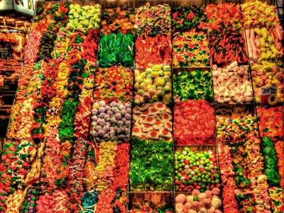 Crisp Vibrant Wallpaper Abstract Wallpaper 4K 1600x1200 Vibrant, Hd, Pc, Desktop, Wallpaper, Showcasing, An, Array, Colorful, Candies, Sweets, Neatly, Red, Orange, Landscape