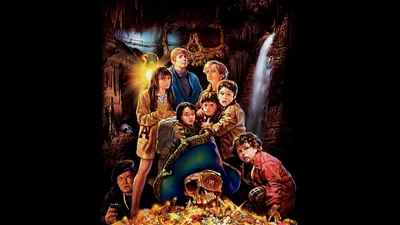 Main Characters Movie Goonies Surrounded Black/Dark Wallpaper 4K 1920x1080 Hd, Desktop, Wallpaper, Featuring, The, Main, Characters, Of, Movie, Goonies, Surrounded, Treasure, Black, Orange, Brown, Ultrawide, Full HD