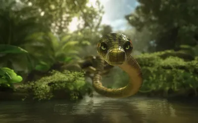 Cgi Green Snake Emerging Calm Nature Wallpaper 4K 1920x1200 Hd, Cgi, Pc, Desktop, Wallpaper, Of, A, Green, Snake, Emerging, Calm, Water, White, Brown, Ultrawide, Full HD