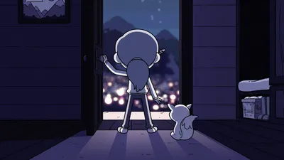 Show Hilda Standing Door Her Space Wallpaper 4K 1920x1080 A, Scene, From, The, Tv, Show, Hilda, Featuring, Standing, Door:, Her, Cat, Brown, White, Ultrawide, Full HD