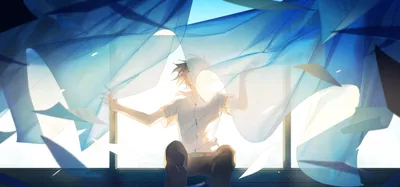 Epic Anime Wallpaper Abstract Wallpaper 4K 2470x1155 Hd, Anime-style, Original, Artwork, Featuring, A, Person, Framed, Flowing, Translucent, Blue, Fabric, White, Ultrawide, Full HD