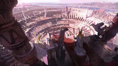 Golden Panoramic Wallpaper Fantasy Wallpaper 4K 1920x1080 Hd, Pc, Desktop, Wallpaper, Panoramic, Fantasy, Stadium, Towering, Statues, Ornate, Buildings, White, Ultrawide, Full HD