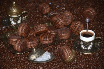 Chocolate Macarons Cup Coffee Among Abstract Wallpaper 4K 2400x1590 Hd, Desktop, Wallpaper, Featuring, Chocolate, Macarons, And, A, Cup, Coffee, Set, Among, Brown, White, Ultrawide, Full HD