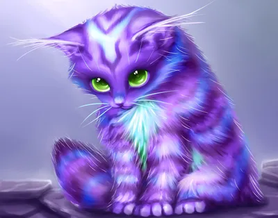 Definition Fantasy Purple Cat Animals Wallpaper 4K 2500x1962 A, High-definition, Fantasy, Wallpaper, Featuring, Purple, Cat, Striking, Green, Eyes, Set, Against, Gray, Square, Full HD