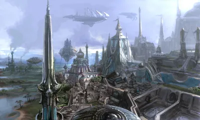 Fantasy Cityscape Towering Spires World Wallpaper 4K 3000x1800 Hd, Fantasy, Cityscape, Featuring, Towering, Spires, Floating, Islands, Airships, Captured, Detailed, Immersive, White, Pink, Ultrawide, QHD