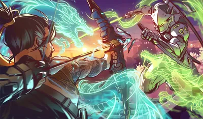 Definition Overwatch Genji Hanzo Intense Fantasy Wallpaper 4K 1920x1123 A, High-definition, Overwatch, Wallpaper, Featuring, Genji, And, Hanzo, Intense, Battle, Mystical, Dragon, White, Gray, Ultrawide, Full HD