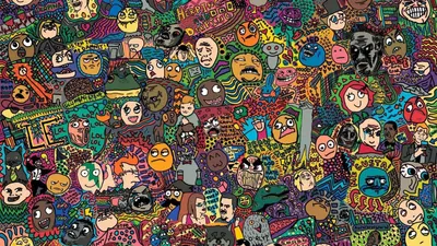 Bold Colorful Wallpaper Abstract Wallpaper 4K 1920x1080 Colorful, Chaotic, Meme-inspired, Collage, Filled, With, Quirky, Funny, Cartoon, Faces, Characters, Designed, Gray, Purple, Ultrawide, Full HD