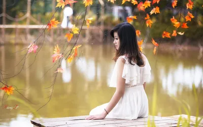 Asian Woman White Dress Nature Wallpaper 4K 1920x1200 Hd, Wallpaper, Featuring, An, Asian, Woman, In, A, White, Dress, Sitting, Lake, Ultrawide, Full HD