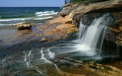 Bright Tranquil Wallpaper Nature Wallpaper 4K 1920x1200 Hd, Desktop, Wallpaper, Featuring, A, Tranquil, Beach, Scene, Cascading, Waterfall, Merging, Into, Pink, Gray, Ultrawide, Full HD
