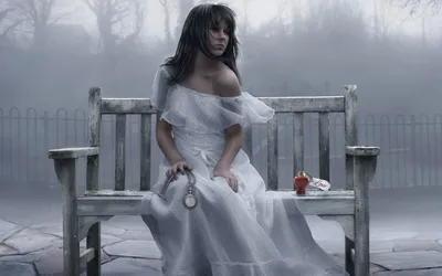 Woman White Dress Nature Wallpaper 4K 1920x1200 A, Woman, In, White, Dress, Sits, On, Bench, Foggy, Melancholic, Setting, Holding, Gray, Ultrawide, Full HD