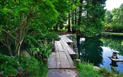 Dark Serene Wallpaper Abstract Wallpaper 4K 1920x1200 A, Serene, Garden, Featuring, Wooden, Pathway, Over, Tranquil, Pond, Surrounded, Lush, Greenery, White, Gray, Ultrawide, Full HD
