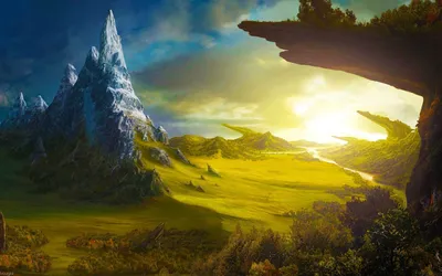 Epic Fantasy Wallpaper Nature Wallpaper 4K 1920x1200 Hd, Fantasy, Landscape, Pc, Desktop, Wallpaper, Featuring, A, Glowing, Sunlit, Valley, Jagged, White, Yellow, Purple, Ultrawide, Full HD