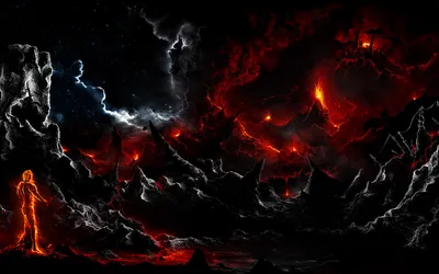 Dark Landscape Dramatic Red Black Black/Dark Wallpaper 4K 1680x1050 A, Dark, Landscape, Featuring, Dramatic, Red, And, Black, Volcanic, Elements, Complemented, Lightning, Green, Purple, Ultrawide