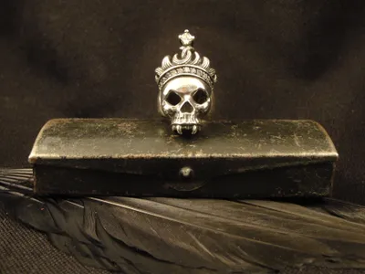 Crisp Dark Wallpaper Black/Dark Wallpaper 4K 3648x2736 A, Dark, Gothic-themed, Hd, Wallpaper, Featuring, Silver, Skull, Crowned, Jeweled, Motif, Perched, Gray, White, Landscape, QHD