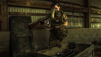 Dark Themed Woman Black/Dark Wallpaper 4K 4684x2635 A, Dark-themed, 4k, Ultra, Hd, Wallpaper, Featuring, Woman, Tactical, Gear, Holding, Rifle, Purple, Black, Ultrawide