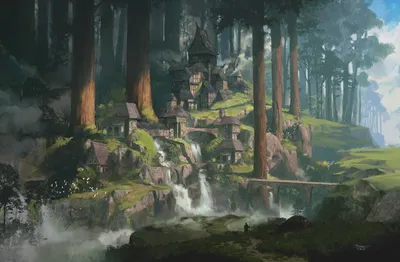 Fantasy City Serene Forested Nature Wallpaper 4K 1920x1259 Hd, Fantasy, City, Wallpaper, Featuring, A, Serene, Forested, Village, Built, Cascading, Waterfalls, Gray, Brown, Ultrawide, Full HD