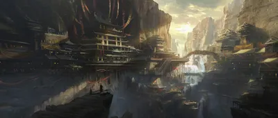 Calm Fantasy Wallpaper World Wallpaper 4K 2538x1080 Fantasy, Cityscape, Carved, Into, Rocky, Cliffs, With, Towering, Structures, Bridges, Waterfalls, Under, Gray, White, Ultrawide, Full HD
