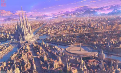 Epic Anime Wallpaper World Wallpaper 4K 2300x1400 Hd, Anime, Cityscape, Wallpaper, Showing, An, Expansive, Futuristic, City, Tall, Spires, River, Purple, Pink, Gray, Ultrawide, Full HD