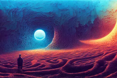 Art Concept Dark Space Space Wallpaper 4K 2304x1536 Ai, Art, Concept, Dark, Space, Cavern, Wallpaper, Lone, Silhouette, Maze-like, Dunes, Brown, Green, Landscape, Full HD
