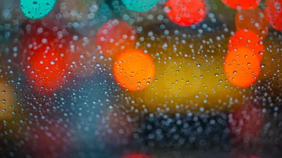 Close Raindrops Glass Abstract Wallpaper 4K 5120x2880 Close-up, 4k, Ultra, Hd, Wallpaper, Of, Raindrops, On, Glass, Colorful, Blurred, Lights, Orange, Purple, Ultrawide