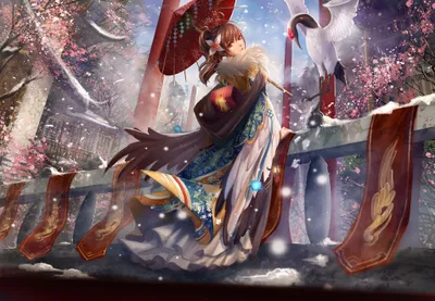Crisp Anime Wallpaper World Wallpaper 4K 2048x1423 Hd, Desktop, Wallpaper, Featuring, An, Anime, Girl, In, Vibrant, Kimono, Standing, Snowy, Gray, Landscape, Full HD