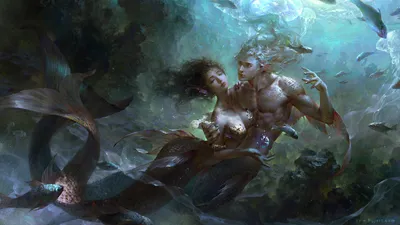 Moody Merman Wallpaper Fantasy Wallpaper 4K 1920x1080 Hd, Desktop, Wallpaper, Featuring, A, Merman, And, Mermaid, Embracing, Underwater, Fantasy, Setting, Gray, Pink, Ultrawide, Full HD