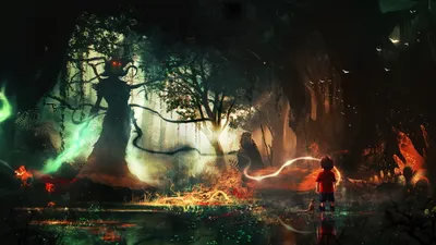 Dark Fantasy Depicting Black/Dark Wallpaper 4K 2560x1440 Dark, Fantasy, Hd, Pc, Desktop, Wallpaper, Depicting, A, Shadowy, Towering, Figure, Facing, Gray, Orange, Brown, Ultrawide, QHD