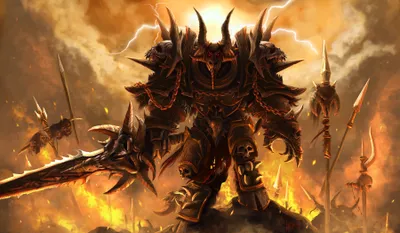 Dark Warrior Clad Demonic Black/Dark Wallpaper 4K 3600x2100 A, Dark, Warrior, Clad, In, Demonic, Armor, Stands, Amidst, Fiery, Battlefield, Wielding, Orange, Brown, Ultrawide, QHD