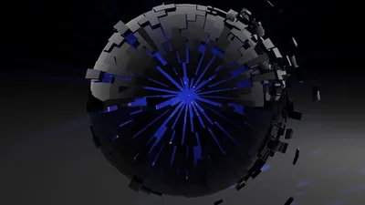 Dark Artistic Blue Sphere Fragmented Black/Dark Wallpaper 4K 1920x1080 Dark, Artistic, Blue, 3d, Sphere, With, Fragmented, Blocks, Radiating, Center, Rendered, Striking, Red, Gray, Ultrawide, Full HD