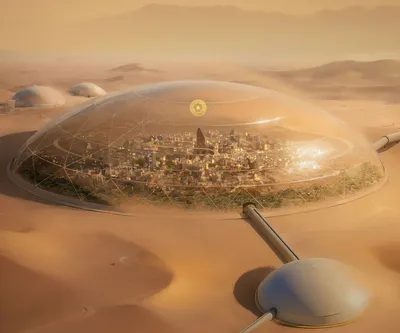 Desert Dome City World Wallpaper 4K 1920x1600 Desert, Dome, City, By, Mark, Zhang, Gray, Square, Full HD
