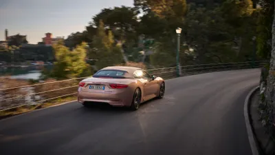 Sleek Grancabrio Cruises Along Winding Abstract Wallpaper 4K 3840x2160 A, Sleek, Maserati, Grancabrio, Cruises, Along, Winding, Road, Surrounded, Lush, Greenery, Capturing, White, Gray, Ultrawide, 4k