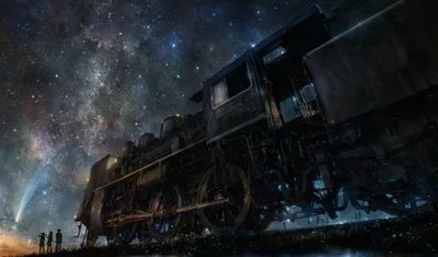 Vintage Train Starry Night Space Wallpaper 4K 2000x1178 Hd, Pc, Desktop, Wallpaper, Of, A, Vintage, Train, Under, Starry, Night, Sky, Brown, Gray, Ultrawide, Full HD