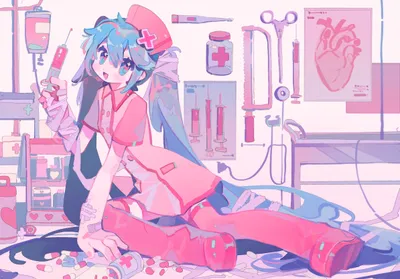 Anime Pink Themed Abstract Wallpaper 4K 2388x1668 Hd, Anime, Wallpaper, Featuring, Pink-themed, Hatsune, Miku, Dressed, Nurse, Surrounded, Medical, Equipment, White, Landscape, Full HD