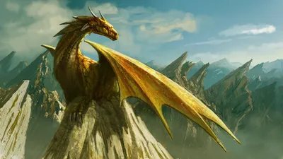 Dark Majestic Wallpaper Nature Wallpaper 4K 1920x1080 A, Majestic, Golden, Dragon, Perches, On, Rocky, Peak, Overlooking, Breathtaking, Fantasy, Landscape, Gray, Ultrawide, Full HD
