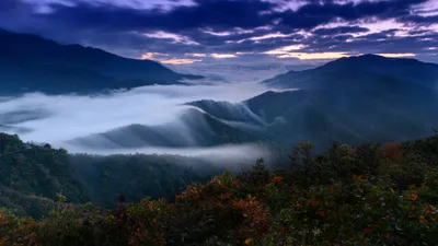 Epic Mountain Wallpaper Nature Wallpaper 4K 3840x2160 Hd, Desktop, Wallpaper, Featuring, A, Stunning, Mountain, Landscape, Enveloped, Fog, Dramatic, Sky, Gray, Pink, Ultrawide, 4k