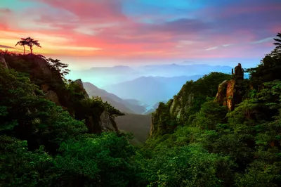 Sunset Mountain Valley Dense Forest Nature Wallpaper 4K 2048x1365 Hd, Desktop, Wallpaper:, Featuring, A, Stunning, Sunset, Over, Mountain, Valley, Dense, Forest, Gray, Ultrawide, Full HD