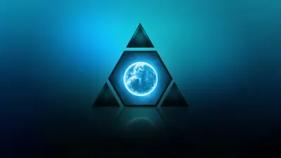 Bold Artistic Wallpaper Space Wallpaper 4K 1920x1080 An, Artistic, Hd, Wallpaper, Featuring, Blue, Triangular, Shapes, Surrounding, Glowing, Planet, Set, Brown, Pink, Ultrawide, Full HD