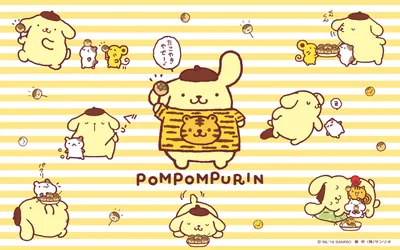 Sanrio Character Pompompurin Various Poses Abstract Wallpaper 4K 2880x1800 Hd, Desktop, Wallpaper, Featuring, The, Sanrio, Character, Pompompurin, Various, Poses, Yellow, Striped, White, Pink, Ultrawide, QHD