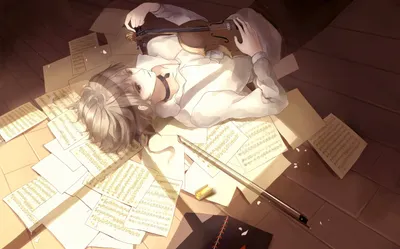 Vivid Serene Wallpaper Abstract Wallpaper 4K 2818x1759 A, Serene, Anime, Scene, Featuring, Character, With, Short, White, Hair, Playing, Violin, Ultrawide, QHD