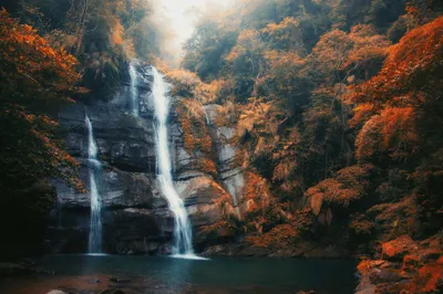 Epic Serene Wallpaper Nature Wallpaper 4K 2048x1365 Hd, Desktop, Wallpaper, Of, A, Serene, Waterfall, Amid, Fall, Foliage, Gentle, Fog, White, Gray, Ultrawide, Full HD