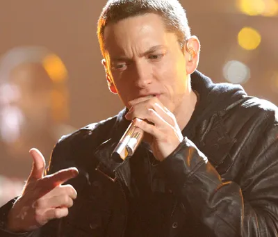 Eminem Performing Passionately Microphone Softly Abstract Wallpaper 4K 1280x1093 Hd, Pc, Desktop, Wallpaper, Featuring, Eminem, Performing, Passionately, Microphone, Set, Against, Softly, Gray, Brown, Square