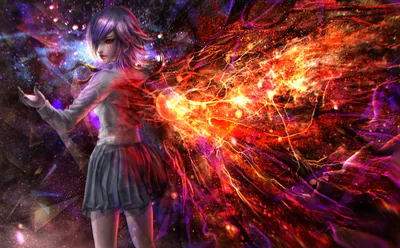 Epic Touka Wallpaper Abstract Wallpaper 4K 3205x1991 Hd, Desktop, Wallpaper:, Of, Touka, Kirishima, From, Tokyo, Ghoul, Depicted, Purple, Hair, Orange, Ultrawide, QHD