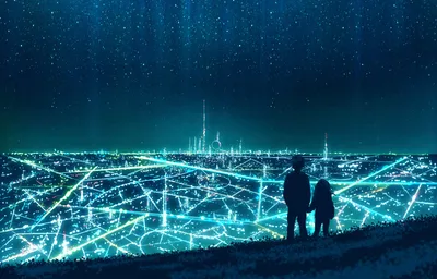 Calm Original Wallpaper Space Wallpaper 4K 1920x1230 Original:, Anime-style, Hd, Pc, Desktop, Wallpaper, Two, Silhouetted, Figures, Stand, Hill, Overlooking, Brown, Orange, Gray, Ultrawide, Full HD