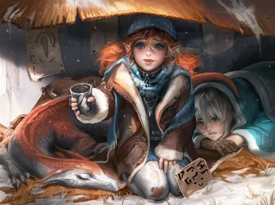 Fantasy Themed Girl Red Fantasy Wallpaper 4K 3000x2237 A, Fantasy-themed, Hd, Desktop, Wallpaper, Featuring, Girl, Red, Hair, Beside, Cozy, Dragon, White, Gray, Landscape, QHD