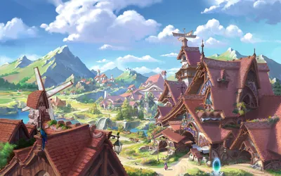 Fantasy Cityscape Colorful World Wallpaper 4K 1920x1200 Hd, Fantasy, Cityscape, Wallpaper, Featuring, Colorful, Medieval-style, Buildings, Under, Bright, Sky, Mountains, White, Pink, Gray, Ultrawide, Full HD