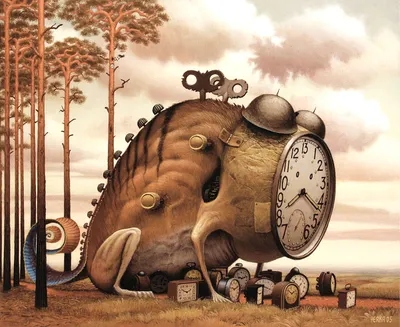 Surreal Creature Clock Stands Forest Nature Wallpaper 4K 2406x1968 A, Surreal, Creature, With, Clock, Features, Stands, On, Path, Forest, Under, Cloudy, White, Square, Full HD