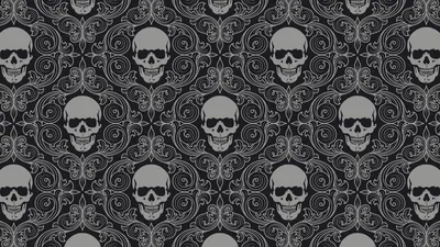 Dark Repeating Skull Black/Dark Wallpaper 4K 1920x1080 Dark, Repeating, Skull, And, Ornate, Filigree, Pattern, Desktop, Gray, Ultrawide, Full HD