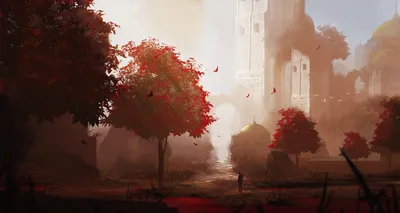 Artistic Fantasy Landscape City Tall World Wallpaper 4K 1920x1023 Hd, Artistic, Fantasy, Landscape, Of, A, City, With, Tall, Buildings, Vibrant, Red, White, Ultrawide, Full HD