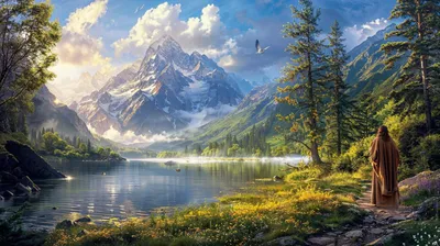 Serene Landscape Figure Resembling Jesus Nature Wallpaper 4K 2912x1632 Hd, Desktop, Wallpaper, Featuring, A, Serene, Landscape, With, Figure, Resembling, Jesus, Standing, White, Gray, Ultrawide, QHD